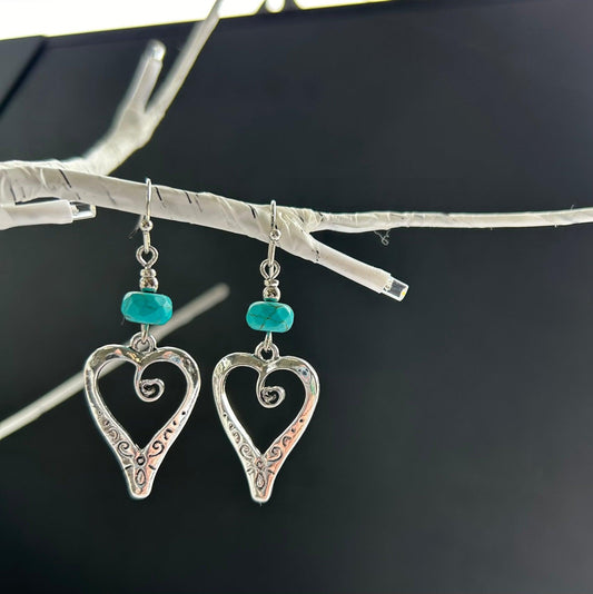 Turquoise Heart Earrings - Bigfoot Yarns