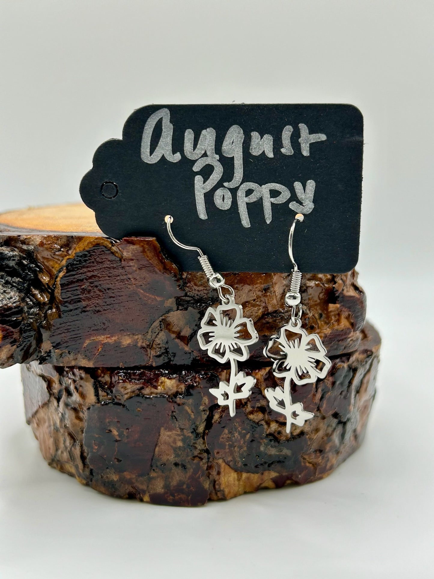 August - Poppy Birth Flower Earrings