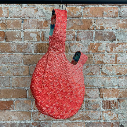 Red Geometric & Floral Pattern Japanese Knot Bag - Bigfoot Yarns